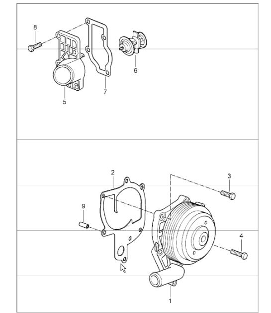 water pump, thermostat housing 987 Boxster / Boxster S 2005-08