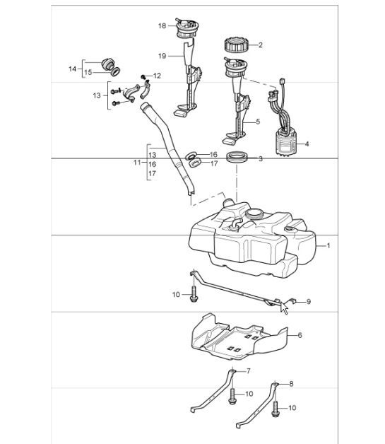 Diagram 201-00 Porsche 356 (1950-1965) Fuel System, Exhaust System
