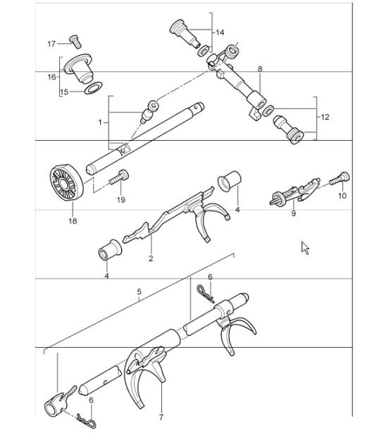 manual transmission (I481) shift rods and shift forks for 987 Boxster G87.01 2005-08