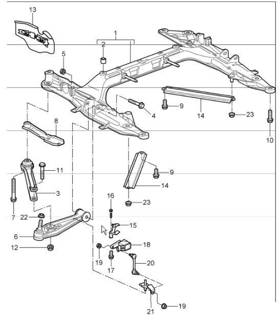 Diagram 401-00 Porsche Boxster 986/987/981 (1997-2016) Assale anteriore, sterzo 