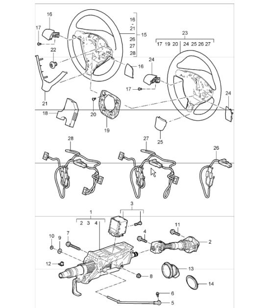 steering outer tube, steering shaft and steering wheels 987 Boxster / Boxster S 2005-08