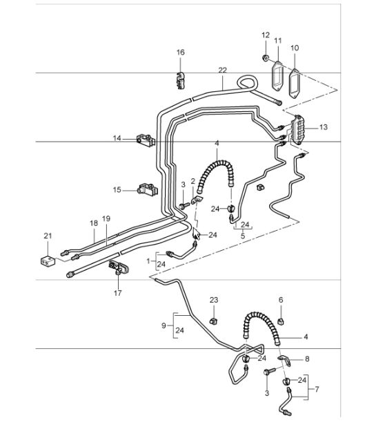 brake lines, brake lines underbody, vacuum line 987 Boxster / Boxster S 2005-08