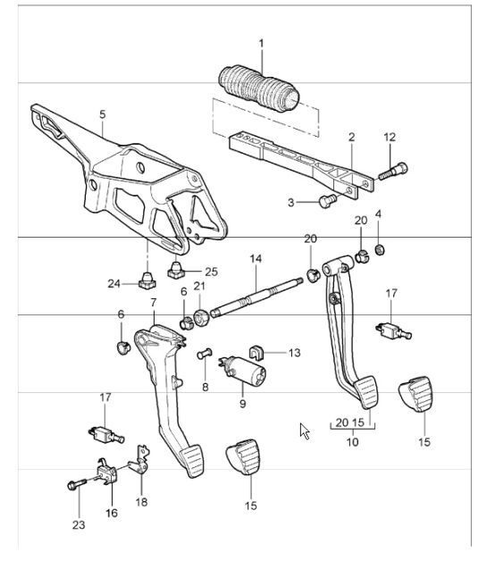 Diagram 702-00 Porsche 911 & 912 (1965-1989) Hand Lever System, Pedal Cluster 