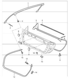 door seal, gasket, windscreen frame 987 Boxster / Boxster S 2005-08