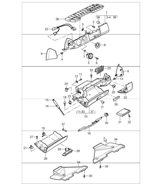glove compartment lid and lining driver's side 987 Boxstern / Boxster S 2005-08