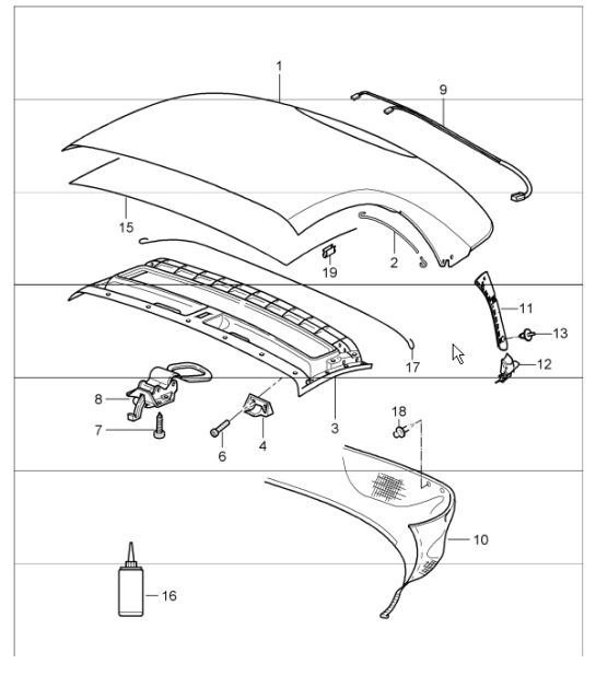 convertible top covering roofliner 987 Boxster / Boxster S 2005-08