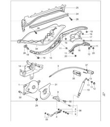 driving mechanism, convertible top, convertible top compartm. Lid 987 Boxster / Boxster S 2005-08