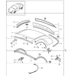 hardtop, accessories, gaskets  987 M550 Boxster / Boxster S 2005-08