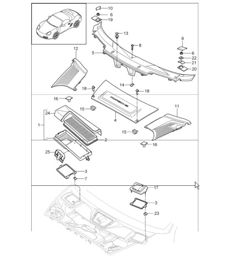 particle filter, cowl panel covering 987 Boxster / Boxster S 2005-08