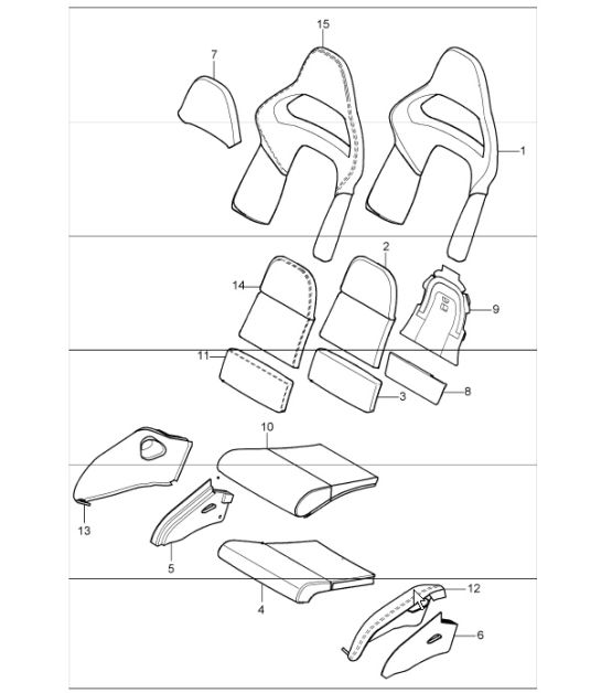 foam part, cover, seat and backrest surface, bucket seat, collapsible 987 Boxster / Boxster S 2008 ONWARDS