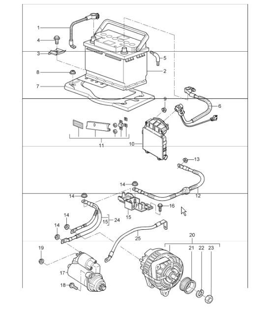 battery, power distributor, starter, generator 987 Boxster / Boxster S