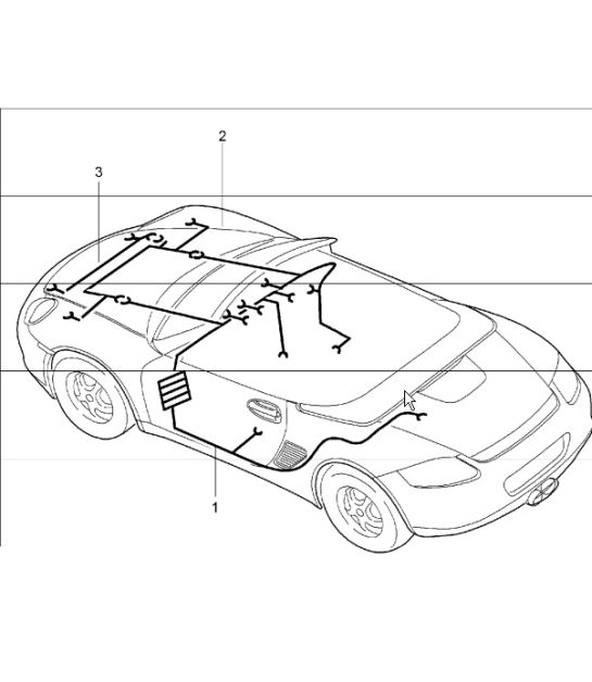 wiring harnesses: passenger compartment, FRONT luggage compartment, lining, front, airbag, seat-belt tensioner repair kits, shock absorber, anti-lock brake system, brake pad wear indicator and front axle for 987 Boxster / Boxster S 2005-08