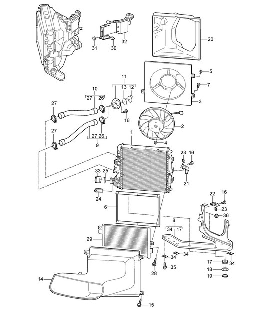 Water cooling 3 - 9720, 9721, 9723 - 987C.1 Cayman 2.7L / 3.4L  2006-08