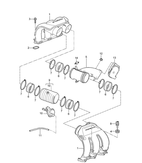Intake air distributor - 9720, 9721, 9722 - 987C.1 Cayman 2.7L / 3.4L 2006-08