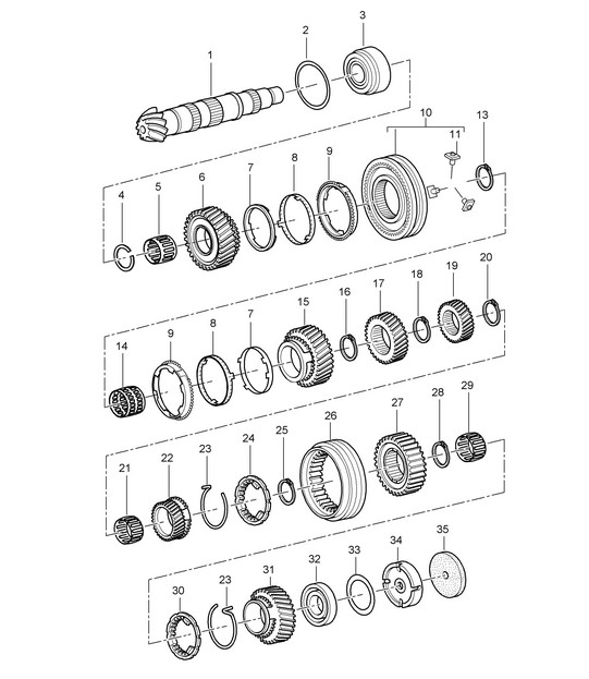 Gears and shafts - G8701+ PR:481, 5th-speed manual - 987C.1 Cayman 2.7L 2007-08