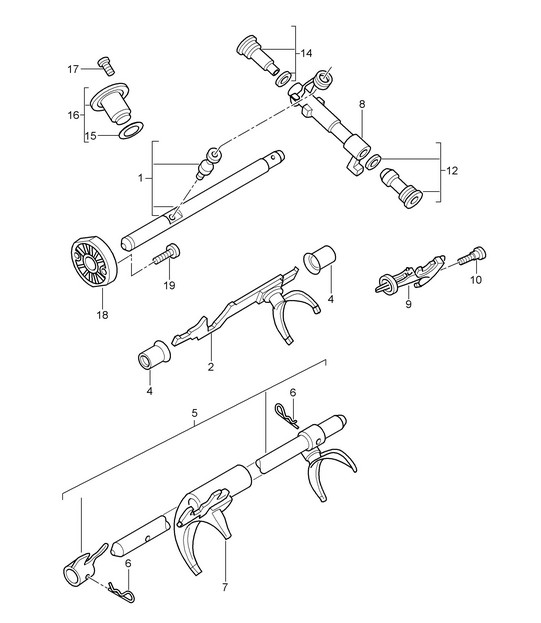 Manual gearbox / Shift rods / Shift forks - G8701+ PR:481,  - 987C.1 Cayman 2.7L 2007-08