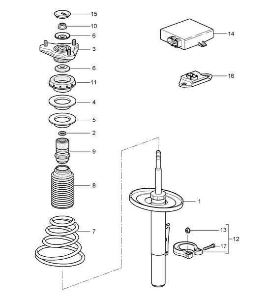 Suspension / Shock absorber strut 987C.1 Cayman 2006-08