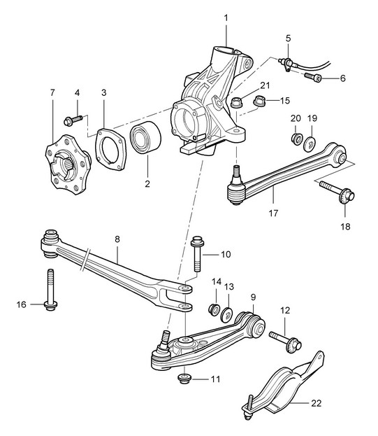 Rear axle / Wheel carrier / Guide / Wheel hub 987C.1 Cayman 2006-08