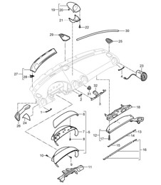 Instrument panel trim / Upper part / with: Accessories 987C.1 Cayman 2006-08