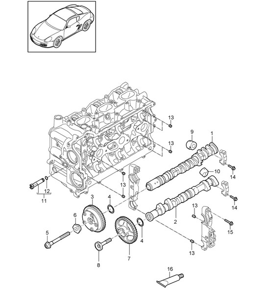 Camshaft / Hydraulic tappet / Camshaft adjuster unit (Model: A120,A121) 987C.2 Cayman 2.9L / 3.4L 2009-12