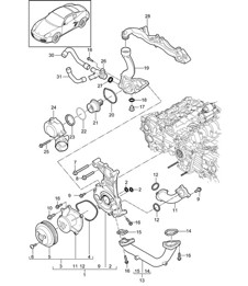 Coolant pump / Thermostat housing (Model: A120,A121) 987C.2 Cayman 2.9L / 3.4L 2009-12