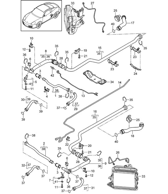Water cooling (Model: A120,A121) 987C.2 Cayman 2.9L / 3.4L 2009-12