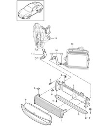 Cooler for coolant (Model: A121,A120) - Center, (PR:250,183, 480) - 987C.2 Cayman 2.9L / 3.4L 2009-12
