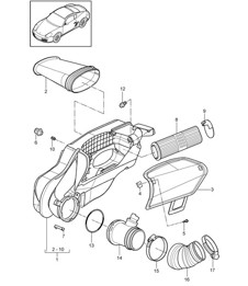 Air filter (Model: A120,A121) 987C.2 Cayman 2.9L / 3.4L 2009-12
