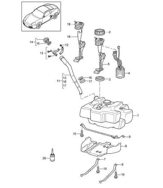 Diagram 201-000 Porsche Macan (95B) MK1 (2014-2018) Fuel System, Exhaust System