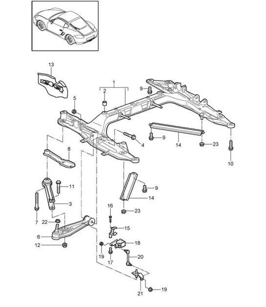Diagram 401-000 Porsche Boxster 986/987/981 (1997-2016) Eje delantero, dirección 