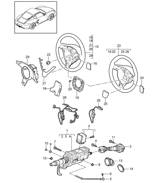 Steering protective pipe / Intermediate steering shaft / Steering wheels  (PR:480, 6-speed manual) 987C.2 Cayman 2009-12