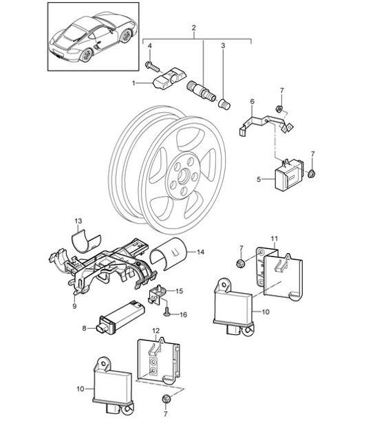 Diagram 601-005 Porsche Boxster 981 2.7L 2012-16 Roues, Freins