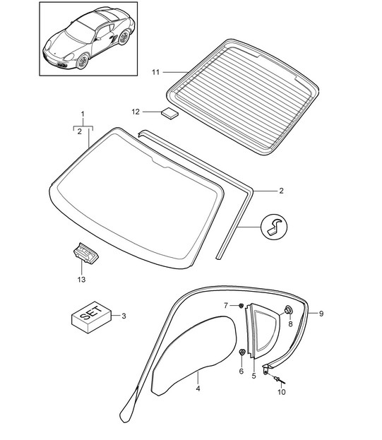Window glazing 987C.2 Cayman 2009-12