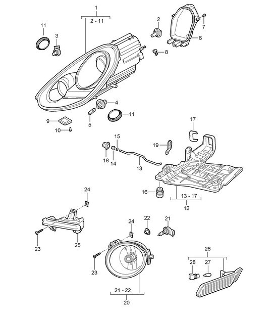Headlights / Additional headlight / Turn signal repeater 987C.2 Cayman 2009-12