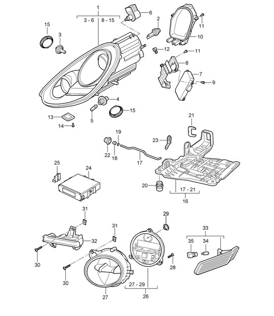 Headlights / Additional headlight / Turn signal repeater (PR:603, Xenon) 987C.2 Cayman 2009-12