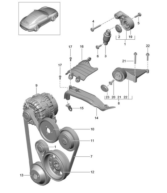 Belt tensioner damper / v-belt 991.1 2012-16