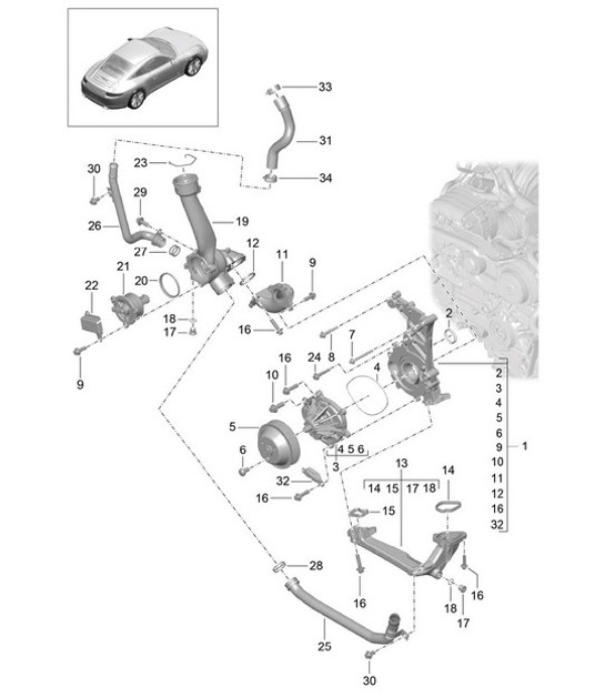 Diagram 105-000 Porsche Boxster S 986 3.2L 1999-02 Motore