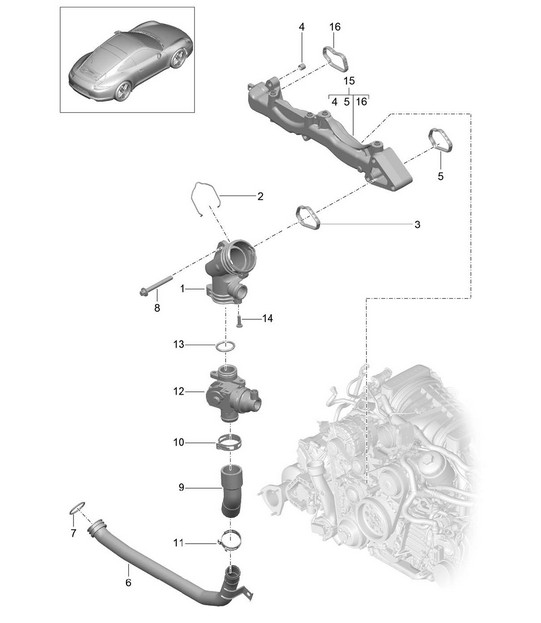 Assembly carrier / Water pipe 991.1 2012-16