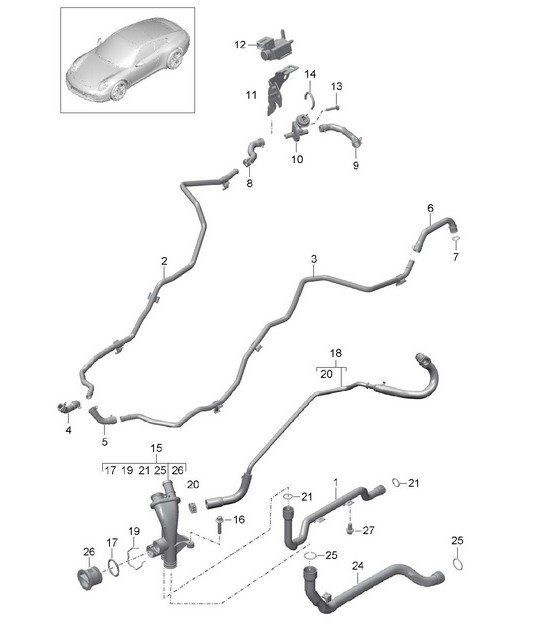 Junction / Water pipe / Coolant cooling system 991.1 2012-16