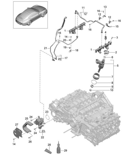 Diagram 107-005 Porsche Boxster 987 MKII 2.9L 2009-12 Engine