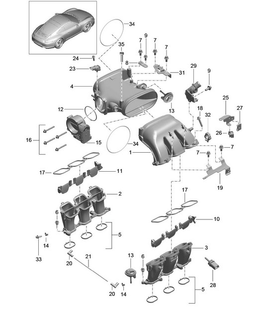 Intake air distributor / Throttle valve adapter - PR:X51,011 -'CH.' - 991.1 GTS models D - MJ 2013>>