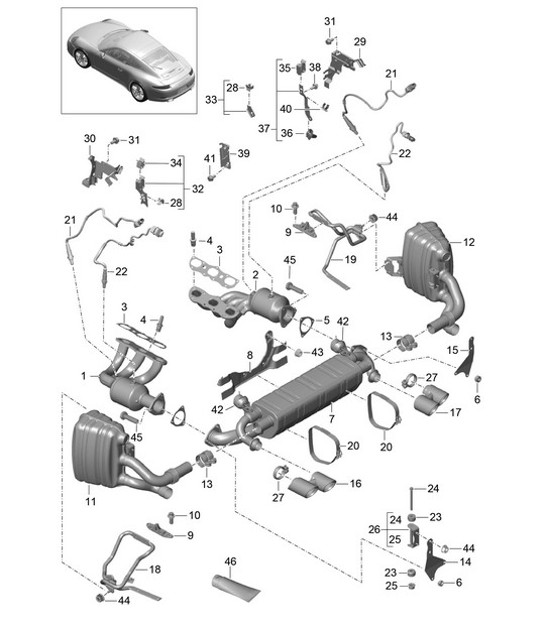 Diagram 202-000 Porsche Boxster 986/987/981 (1997-2016) Kraftstoffsystem, Abgassystem