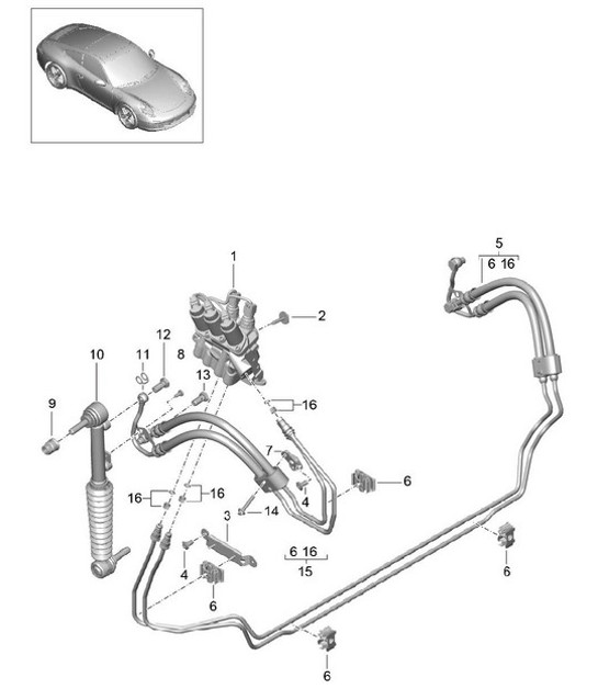 Linea di pressione / Avantreno / Ammortizzatore / PDCC - PR:031,352 - 991.1 Carrera 2012-16