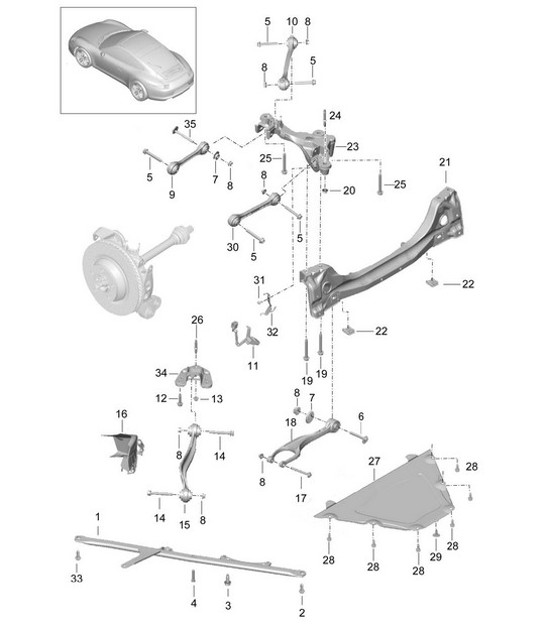 Diagram 501-001 Porsche Macan (95B) MK1 (2014-2018) Rear Axle