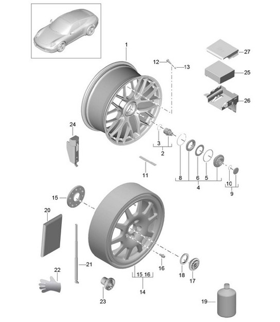 Diagram 601-001 Porsche Panamera 970 MK1 (2009-2013) Wheels, Brakes
