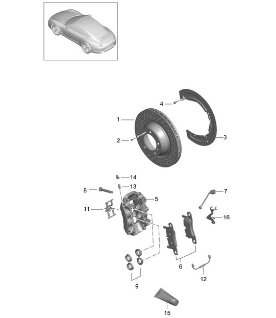 Disc brake / Rear axle - Carrera 2, Carrera 2S, GTS - 991.1 2012-16