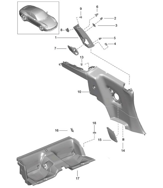 Side panel trim / Seat well / B-pillar - COUPE - 991.1 2012-16