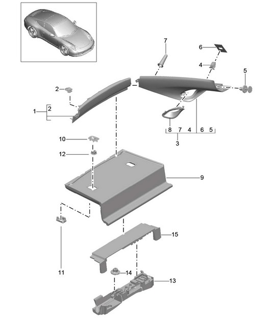 Linings c-pillar, Rear - COUPE - 991.1 2012-16