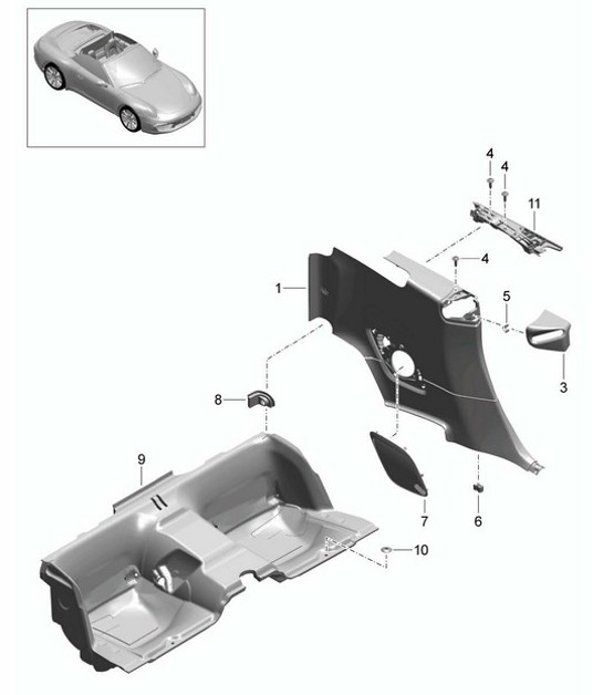 Diagram 807-030 Porsche 997 MKII Carrera C4 3.6L 2009-12 Body