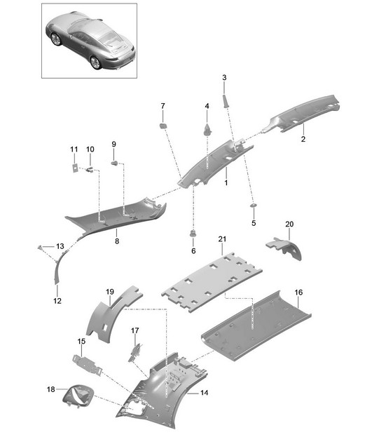 A-pillar / B-pillar / Cowl panel covering  / Rosette Belt - Inner - TARGA - 991.1 2012-16